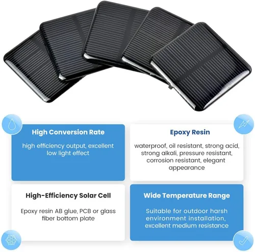 Miniatura 7 de 10 unids Mini células solares monocristalinas Kit de sistema solar 1.969 in X 50mm/1.96" X 1.96" 2V 160MA para paneles solares de carga DIY