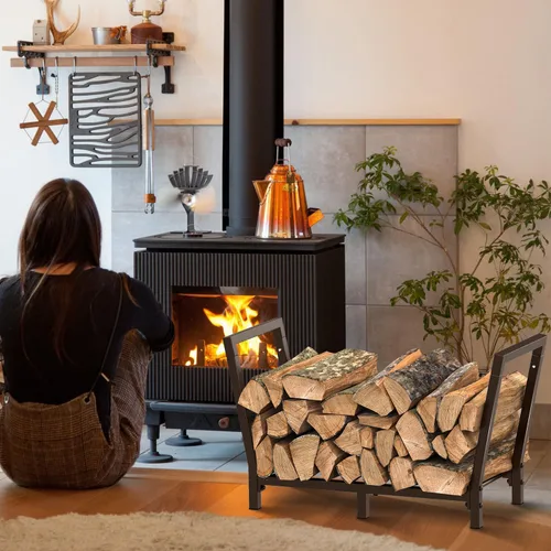 Miniatura 6 de Estante de leña de 34 pulgadas para exteriores e interiores, soporte de almacenamiento de madera de 2.7 pies, soporte de madera resistente
