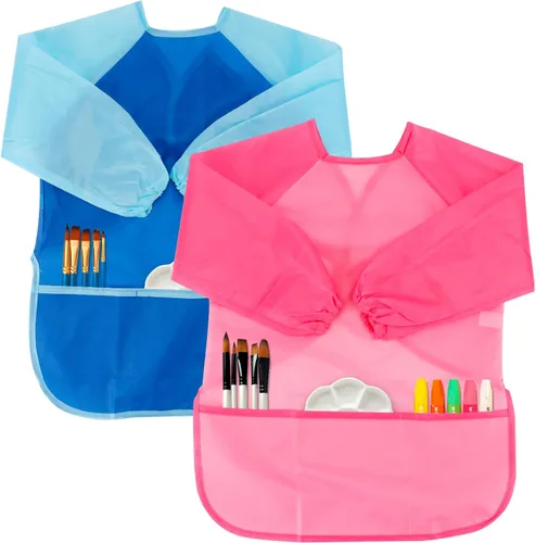 Miniatura 9 de CUBACO Delantal de pintura para niños, 2 piezas impermeables para niños de 3 a 8 años, delantales para pintar delantales con manga larga