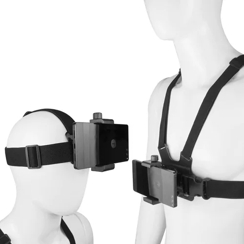 Chaleco de arnés de montaje en el pecho del teléfono y soporte de clip para correa de cabeza para POV/VLOG, compatible con iPhone, Samsung, GoPro