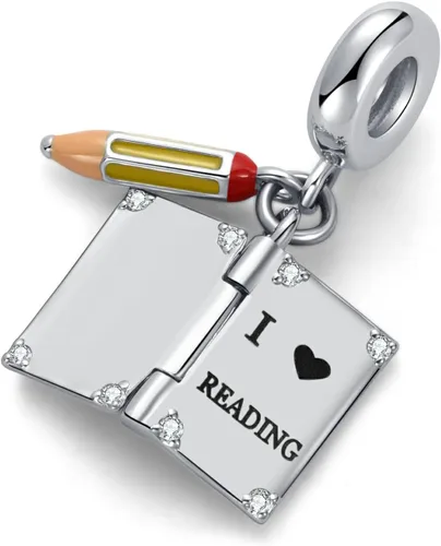 Miniatura 3 de Abalorio de libro con texto en inglés "I Love Reading" compatible con pulseras Pandora para mujeres y niñas