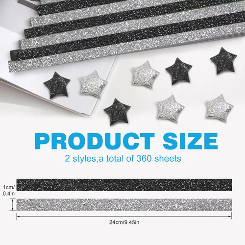 Miniatura 3 de FoDau770 Tiras de papel de estrella con purpurina, 360 hojas de papel de estrella de origami para manualidades, regalo, proyecto de bricolaje, serie