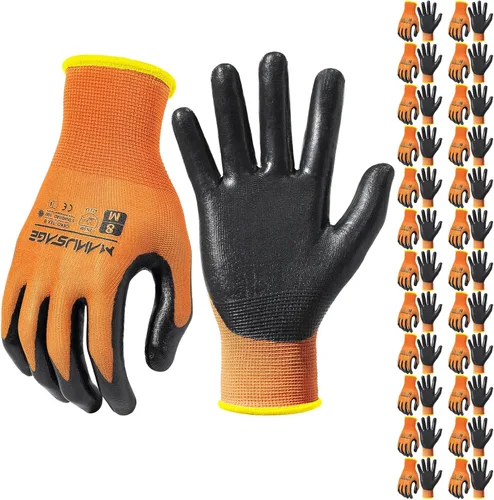 Miniatura 23 de MANUSAGE Guantes de trabajo de nitrilo, ajuste elástico cómodo 3D, agarre potente, pantalla táctil, revestimiento de espuma duradera, flexibles