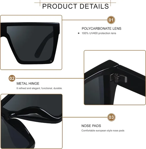 Miniatura 3 de LYZOIT Gafas de sol cuadradas de gran tamaño para mujeres y hombres con parte superior plana escudo de moda protección UV grande sin montura