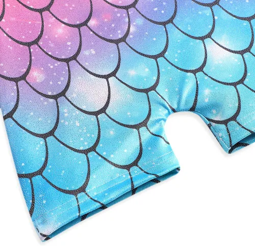 Miniatura 73 de HOZIY - Leotardos de gimnasia con pantalones cortos brillantes para niñas pequeñas; estampados de unicornio, aurora, arco iris, sirena, dinosaurio