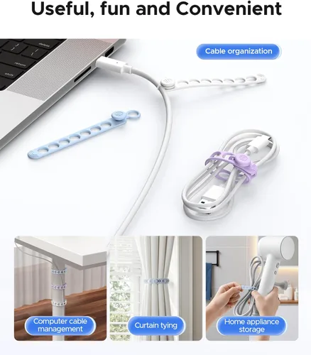 Miniatura 6 de ORICO Bridas de silicona para cables, organizador de cables de datos reutilizable con diseño de hebilla de bloqueo, envolturas de cable de alta
