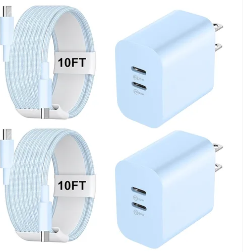 Miniatura 16 de Cargador para teléfono 15/16/17 Pro Max de carga rápida, bloque de carga USB C de doble puerto de 20 W con cable de carga USB C a C de 6.6 pies