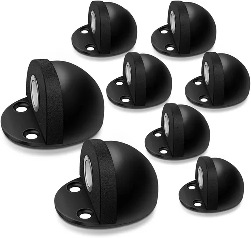 Miniatura 18 de HUTLON Topes de puerta, paquete de 2, tope magnético de puerta, autoadhesivo, negro para montaje en suelo, soporte magnético para puerta