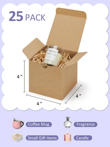 Miniatura 2 de Eupako Cajas de regalo de 4 x 4 x 4 pulgadas, paquete de 25 cajas de papel kraft marrón con tapas, cajas de regalo para damas de honor