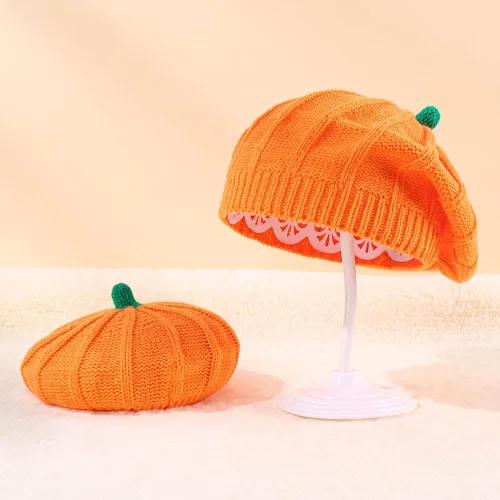 Miniatura 7 de Gorro de boina de punto de calabaza, gorro de felpa para niños pequeños, lindo gorro cálido de invierno para bebé, madre, adulto, Halloween