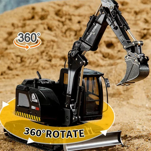 Miniatura 2 de Gemini & Genius - Excavadora negra con orugas, juguete de construcción de excavadora a presión a escala 1/50, modelo de vehículo con giros de cabina