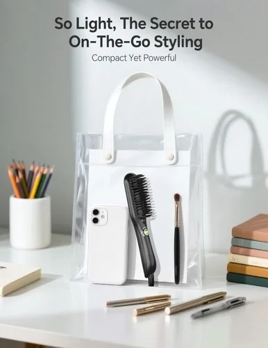 Miniatura 6 de LANDOT Mini cepillo alisador de pelo, peine iónico calentado para un estilo sin encrespamiento, peine compacto de doble voltaje para cabello corto