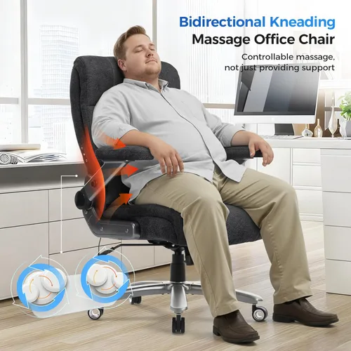 Miniatura 6 de Silla de oficina grande y alta de 600 libras, asiento extra ancho, masaje 3D y calor, silla de oficina con resistencia para personas, brazos
