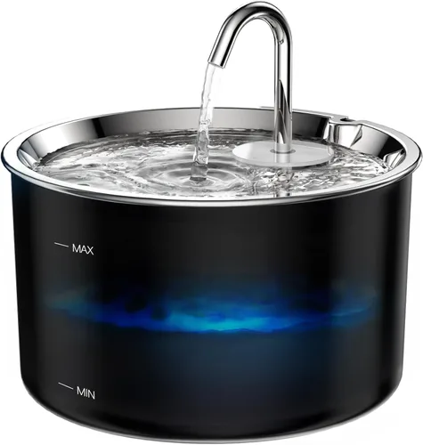 Vividorama Fuente de agua para gatos, tapa de acero inoxidable, fuente de agua para mascotas de 3 L/101 onzas, bebedero para perros con bomba
