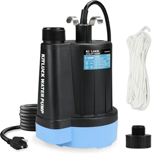 Miniatura 11 de KITLUCK Bomba de agua sumergible, bomba de sumidero de alto flujo de 1-1/4 HP 4500 GPH con interruptor de flotador, cable de alimentación de 23