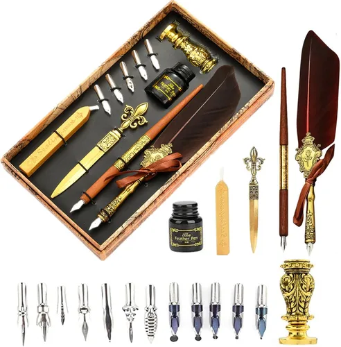 Miniatura 10 de Joyeee Juego de Plumas de Caligrafía, Juego de Pluma de Inmersión que Incluye Perlas de Cera de Sellado, Cuchara de Cera, Plumillas de Repuesto