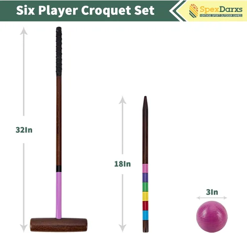 Miniatura 2 de SpexDarxs Juego de croquet para seis jugadores de 32 pulgadas, juego de croquetas con mazos de madera de primera calidad, bolas