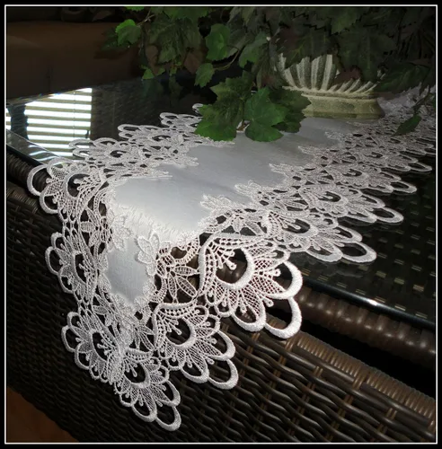 Miniatura 2 de 65 "Lace Dresser Bufanda Camino de mesa Flor Blanca Europeo Mantel Mantel