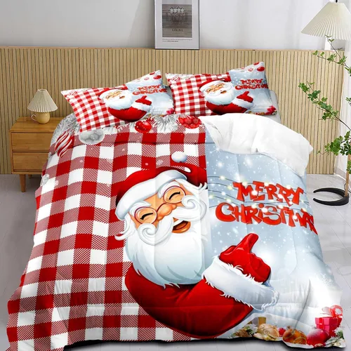 Miniatura 8 de LUVIVIHOME Juego de edredón de 2 piezas de oso de Navidad, tamaño individual, copos de nieve blancos, rojo y negro, a cuadros, ropa de cama