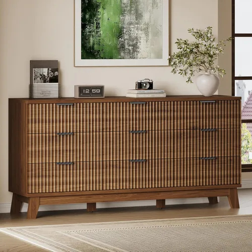 Miniatura 54 de BORNOON Cómoda alta de 46" para dormitorio, cómoda de 6 cajones acanalados, cómoda moderna de madera con almacenamiento profundo, correderas