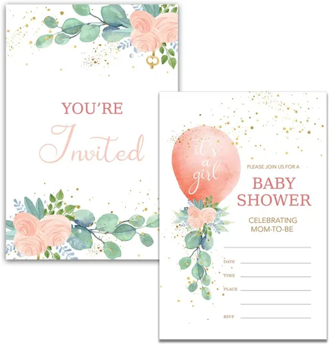 Miniatura 2 de YIDOU Greenery - Invitaciones para fiesta de baby shower, 20 invitaciones y sobres (doble cara)