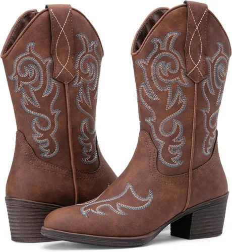 Miniatura 7 de Vepose Botas vaqueras para mujer 9800 Vaquera de media pantorrilla Botas bordadas occidentales para mujer