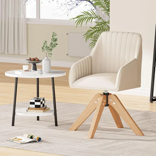 Miniatura 3 de Furniliving Silla Giratoria de Acento Moderna de Mediados de Siglo para Sala de Estar, Silla de Escritorio de Madera con Brazos, Sillas con Brazos