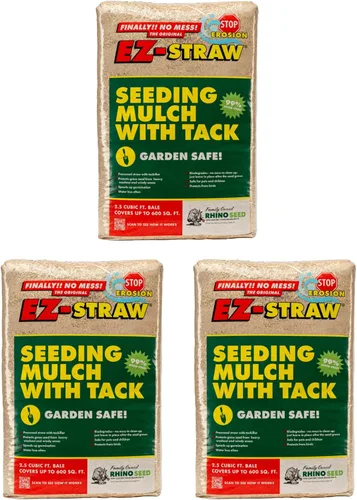 EZ-Straw - Mantillo de siembra con tachuela, paja procesada biodegradable, paca de 2.5 pies cúbicos (cubre hasta 600 pies cuadrados), paquete de 3