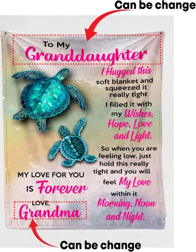 Miniatura 3 de Manta Personalizada para Mi Nieta de Abuela Mamá Abuelo, Manta Personalizada con Letras de Tortuga Edredones Microforro Polar Manta de Vellón