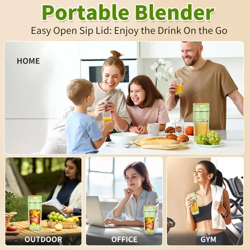Miniatura 3 de Batidora portátil delgada, exprimidor de viaje personal de 20 onzas (20.3 fl oz) con tapa a prueba de fugas, licuadora portátil recargable USB-C