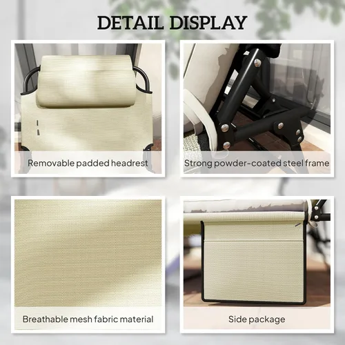 Miniatura 6 de Outsunny Tumbona plegable con respaldo reclinable de 4 niveles, silla de bronceado al aire libre con cojín, silla de salón al aire libre con tela