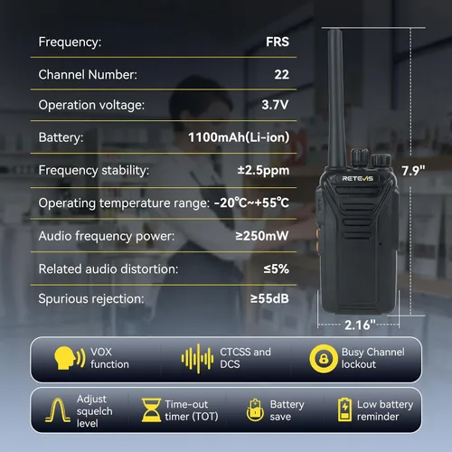 Miniatura 9 de Retevis Walkie Talkies RT27 para adultos, radios bidireccionales resistentes, manos libres VOX, alarma local, radio resistente de 2 vías