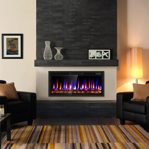 Miniatura 8 de Insertos de chimenea eléctrica de 42 pulgadas y montaje en pared con control remoto y pantalla táctil Calentador de chimenea de 1500 W