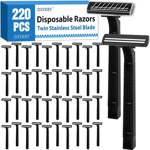 CXYARY 220 piezas de maquinillas de afeitar desechables de doble hoja con tapa de seguridad transparente, paquete de maquinillas de afeitar para