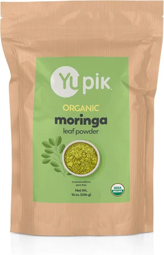 Yupik Polvo orgánico de hoja de moringa de 1 libra (16 onzas), certificado USDA, sin OMG, vegano, sin gluten, kosher, superalimento rico en
