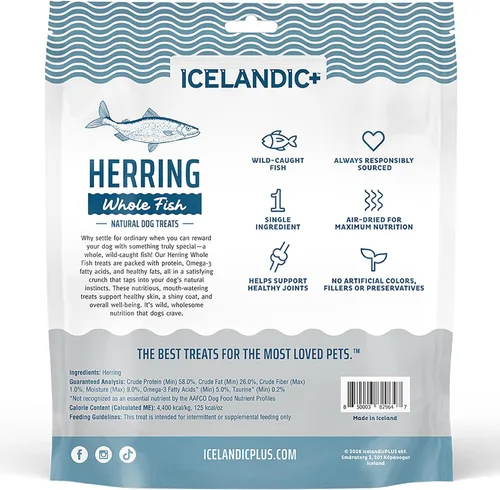 Miniatura 2 de Icelandic+ Arenque de pescado entero, bolsa de 9 onzas, golosinas para perros, puro capturado en la naturaleza y secado al aire, aperitivo de un