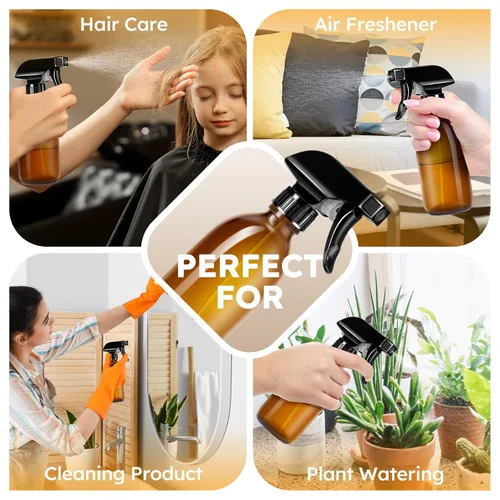 Miniatura 3 de Tecohouse Botellas rociadoras de vidrio de 8 onzas, botellas de spray para el cabello ámbar, paquete de 2 recipientes rociadores vacíos recargables