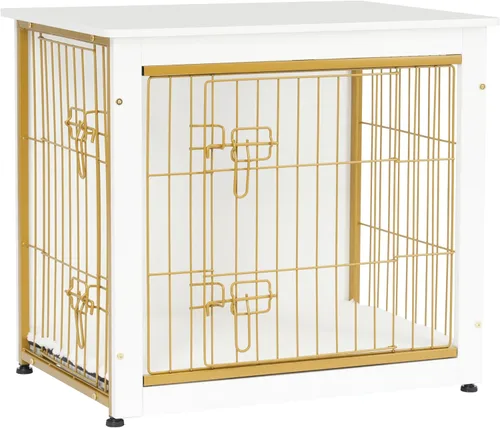 Miniatura 27 de DWANTON Mueble de jaula para perros con cojín, mesa de madera para perros con puertas dobles, casa de perro de interior, tamaño pequeño, mediano