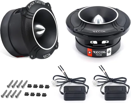 RECOIL TW250 Super Tweeters Bullet de Alta Compresión para Coche, Bobina de Voz Kapton de Alta Temperatura de 1 Pulgada, Marco y Diafragma de