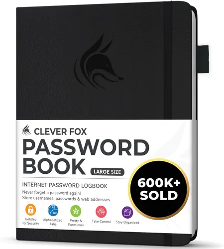 Miniatura 17 de Clever Fox - Libreta de contraseñas con pestañas alfabéticas, organizador de direcciones de Internet, tamaño grande, para inicios de sesión en Azul
