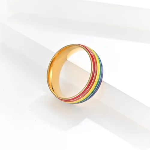 Miniatura 3 de Anillo de compromiso con arcoíris de orgullo para parejas, de acero inoxidable, 0.315in de ancho, arcoíris, boda, compromiso, para hombres y mujeres