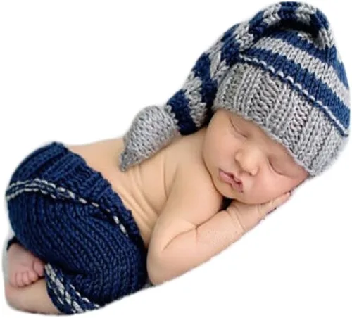 Miniatura 13 de Accesorios de fotografía para bebés recién nacidos, accesorios para sesión de fotos, trajes de ganchillo de punto unisex lindo sombrero pantalones