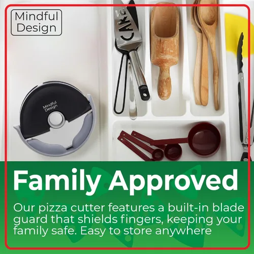 Miniatura 5 de Mindful Design - Cortador de pizza de rueda con cubierta protectora de la cuchilla, fácil de limpiar y apto para lavavajillas, cortador de pizza
