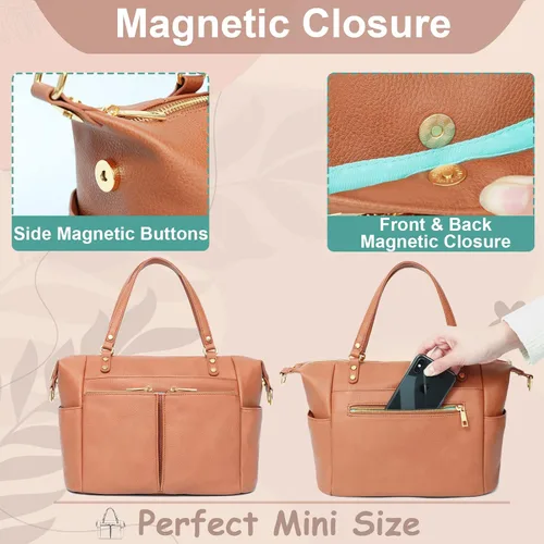 Miniatura 5 de MOMINSIDE Bolsa de pañales pequeña, mini tote de pañales, bolso de pañales de cuero, bolsa de bebé cruzada con 13 bolsillos, clutch de pañales