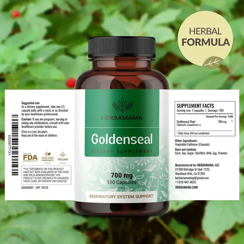 Miniatura 7 de HERBAMAMA Goldenseal - Cápsulas de raíz de 700 mg - Sistema respiratorio y apoyo inmunológico con suplemento en polvo de sello dorado, vegano, sin