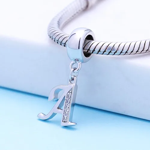 Miniatura 2 de SoulBeads - Colgantes de plata fina 0,925 de letra inicial, alfabeto A-Z. Dije con cristales compatibles con brazaletes europeos