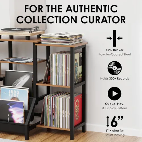 Miniatura 7 de Soporte para tocadiscos con almacenamiento de vinilo, armario giratorio alto de 36 pulgadas con almacenamiento, mesa moderna de tocadiscos