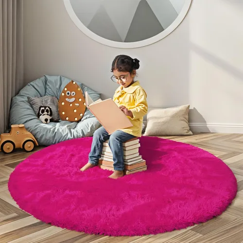 Miniatura 98 de Alfombras circulares súper suaves para niñas, castillo de princesa, tienda de campaña de 5 diámetros, alfombras circulares de área para dormitorio