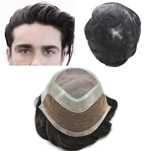 Toupee - Pieza de cabello humano con encaje frontal para hombre, sistema de cabello fino de repuesto mono, 8 x 10 pulgadas, protesis capilar para 3#