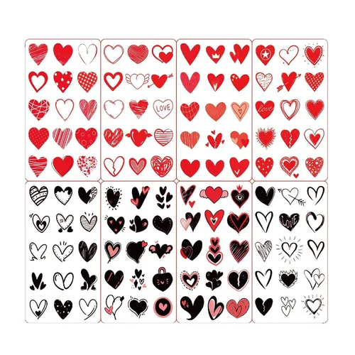 Miniatura 2 de 8 hojas de tatuajes temporales de corazones de San Valentín, calcomanías de tatuaje falsas rojas para niñas y mujeres, cara, cuerpo, día de San
